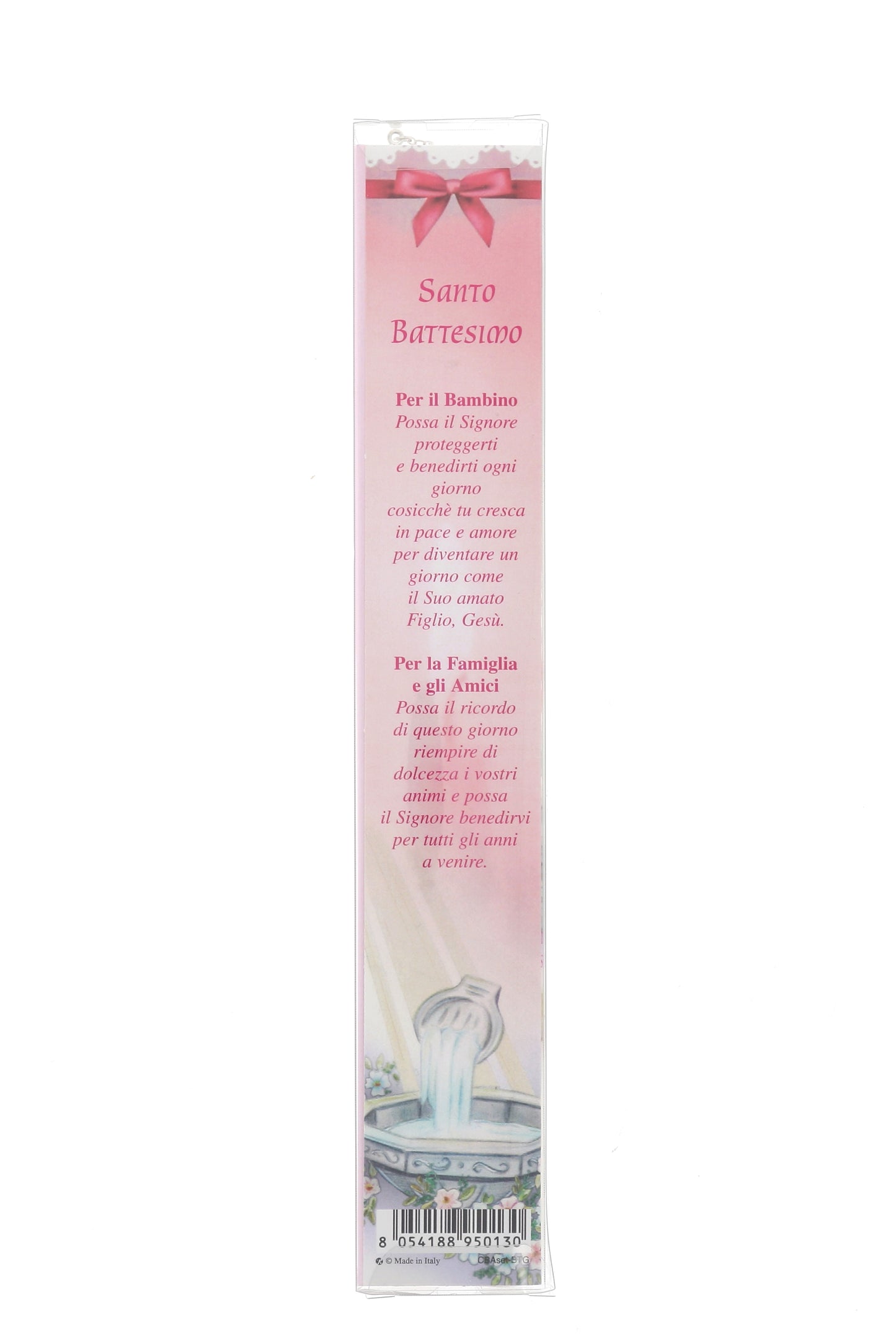 Ricordino Battesimo - Confezione con candela e corona del rosario - Bambina. Lunghezza 26 cm