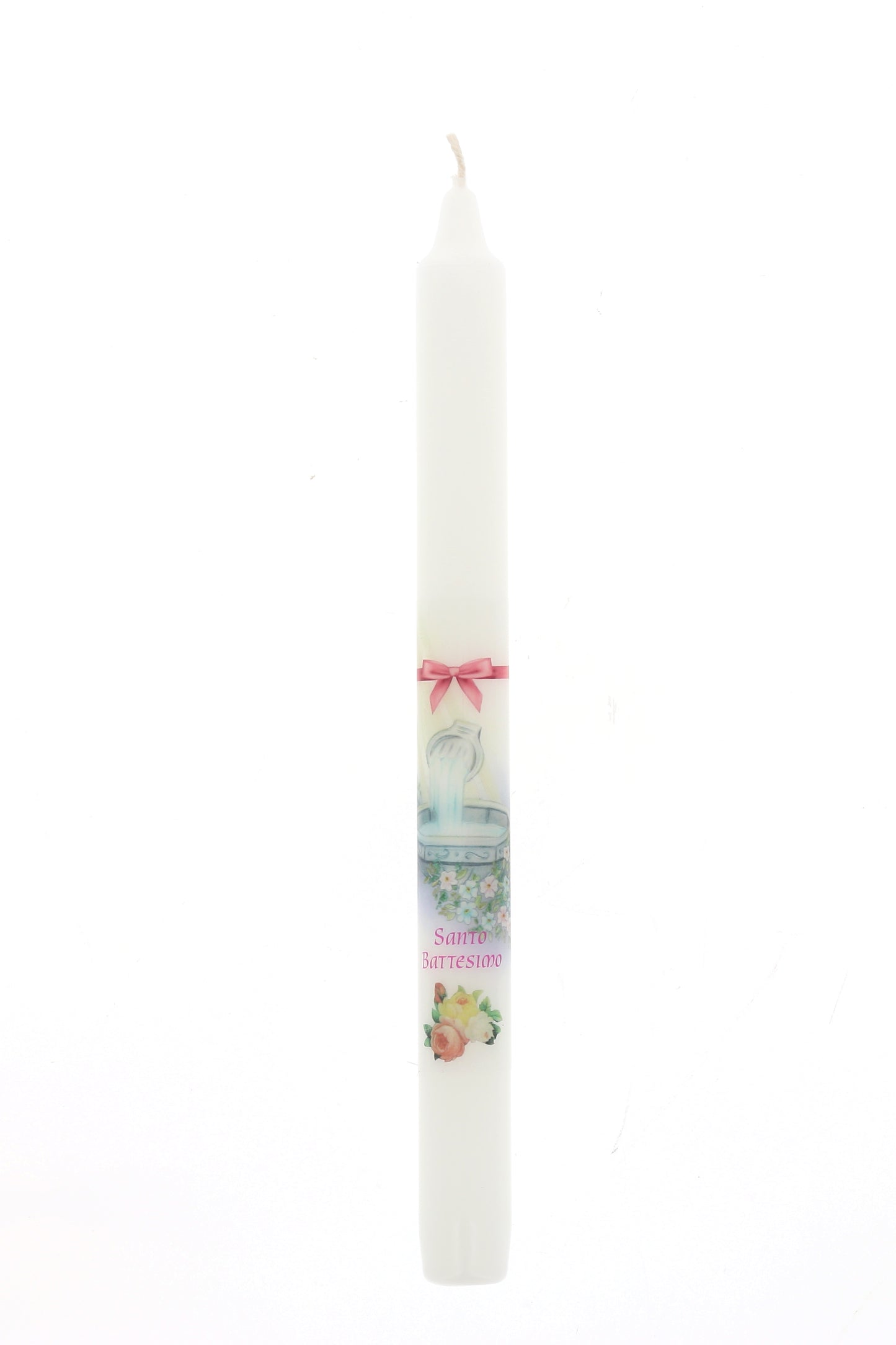 Ricordino Battesimo - Confezione con candela e corona del rosario - Bambina. Lunghezza 26 cm