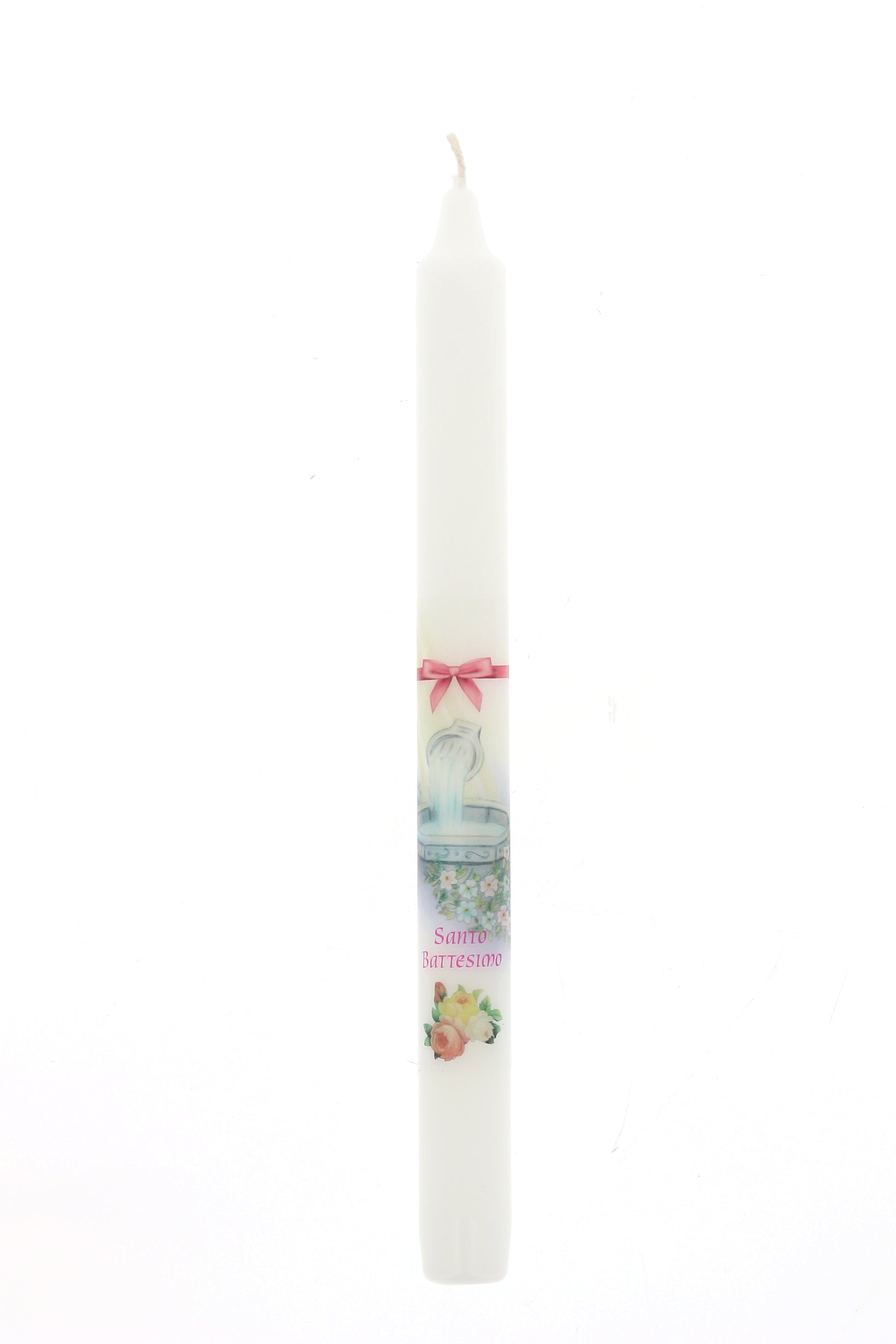 Ricordino Battesimo - Confezione con candela e corona del rosario - Bambina. Lunghezza 26 cm
