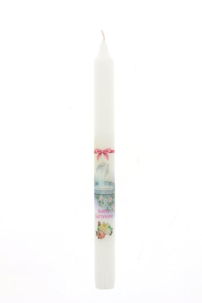 Ricordino Battesimo - Confezione con candela e corona del rosario - Bambina. Lunghezza 26 cm