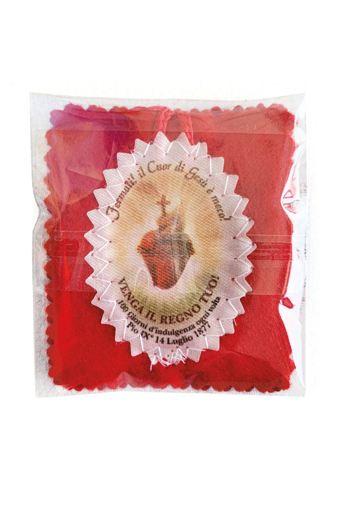 Scapolare Scudo del Sacro Cuore di Gesu' in tessuto rosso cm 7x5,5