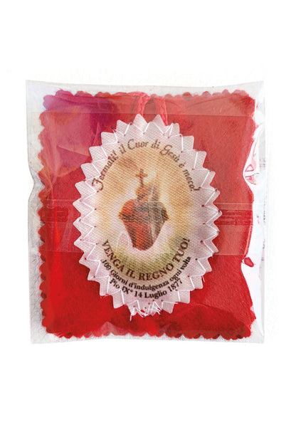 Scapolare Scudo del Sacro Cuore di Gesu' in tessuto rosso cm 7x5,5