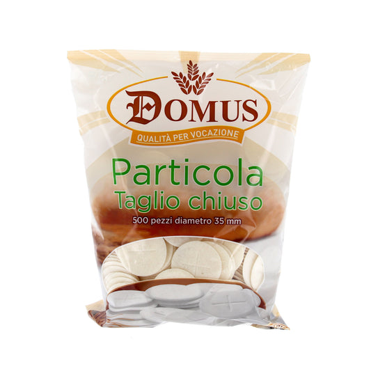 Confezione da 500 pezzi di ostia particola taglio chiuso. Diametro 3,5 cm