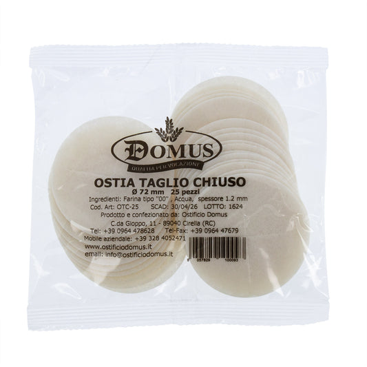 Confezione da 25 pezzi di Ostia taglio chiuso. Diametro 7,2 cm