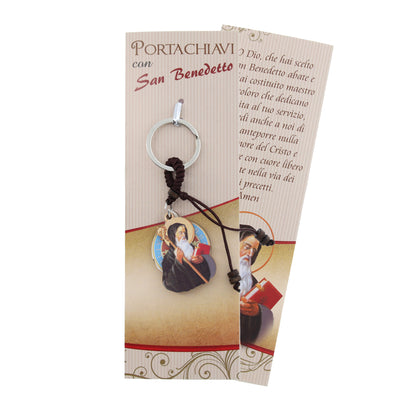 Portachiavi di San Benedetto, in legno, con confezione. H. 9,5 cm