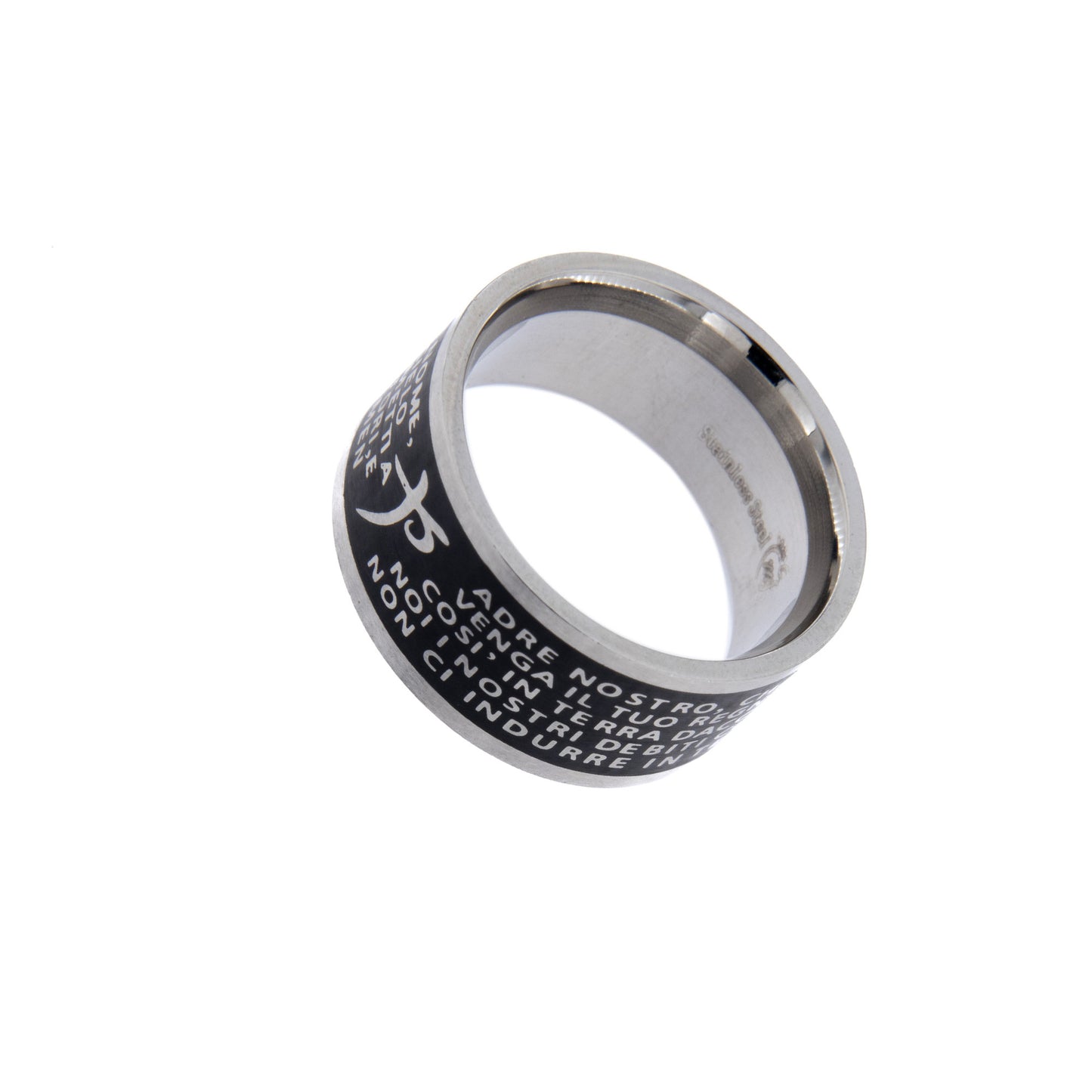 Anello con preghiera "Padre nostro" in acciaio smaltato
