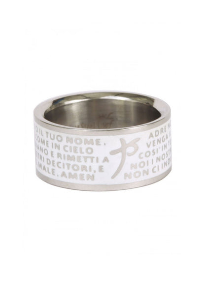 Anello con preghiera "Padre nostro" in acciaio smaltato