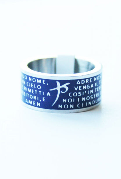 Anello con preghiera "Padre nostro" in acciaio smaltato