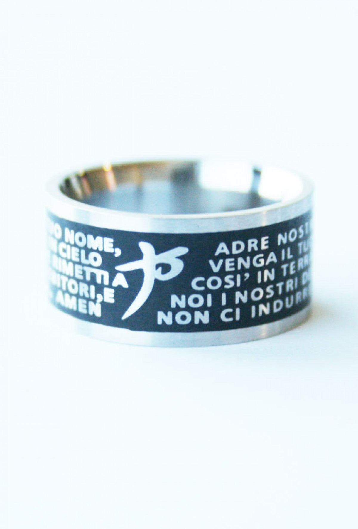 Anello con preghiera "Padre nostro" in acciaio smaltato