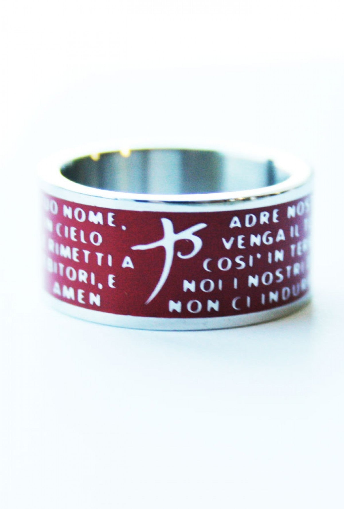 Anello con preghiera "Padre nostro" in acciaio smaltato