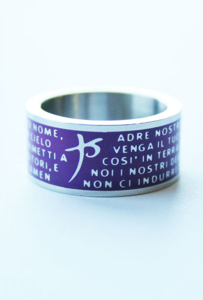 Anello con preghiera "Padre nostro" in acciaio smaltato