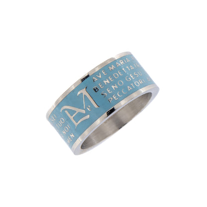 Anello con preghiera "Ave Maria" in acciaio smaltato