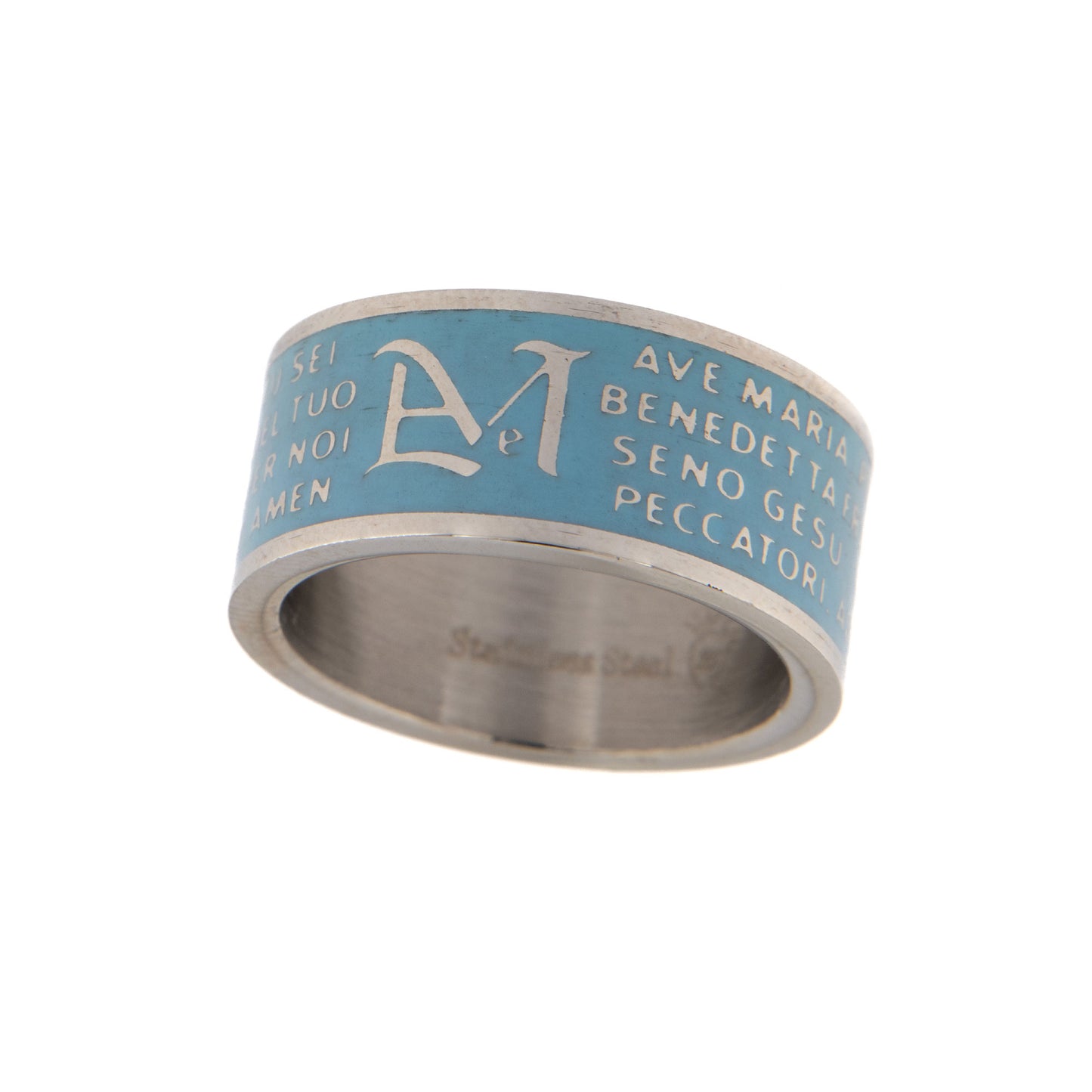 Anello con preghiera "Ave Maria" in acciaio smaltato
