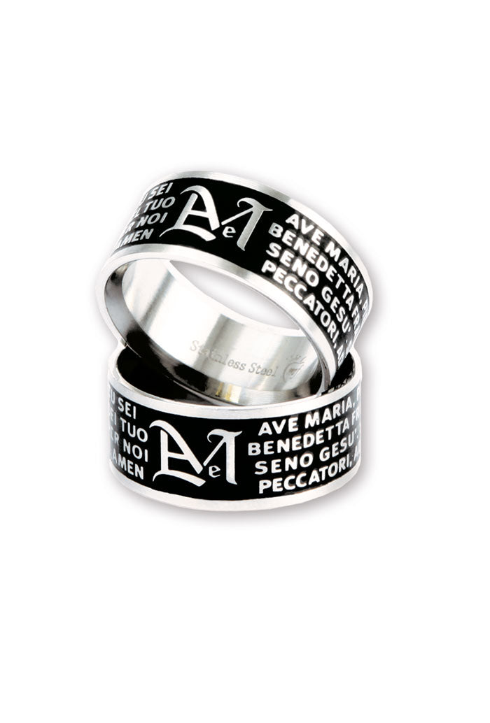 Anello con preghiera "Ave Maria" in acciaio smaltato