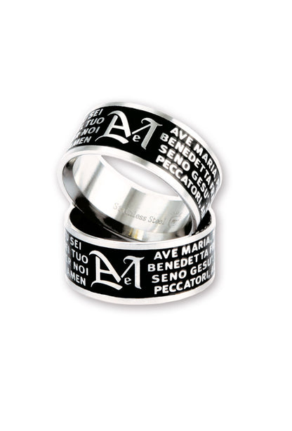Anello con preghiera "Ave Maria" in acciaio smaltato