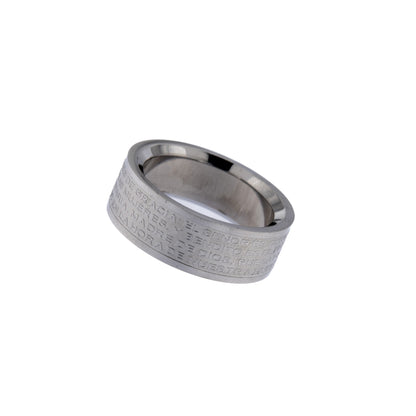 Anello in acciaio con preghiera "Ave Maria" in lingua spagnola