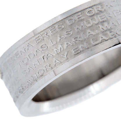 Anello in acciaio con preghiera "Ave Maria" in lingua spagnola