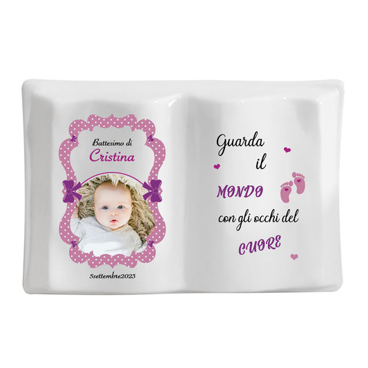 Libretto aperto in ceramica da personalizzare. Dimensioni 6x8 cm