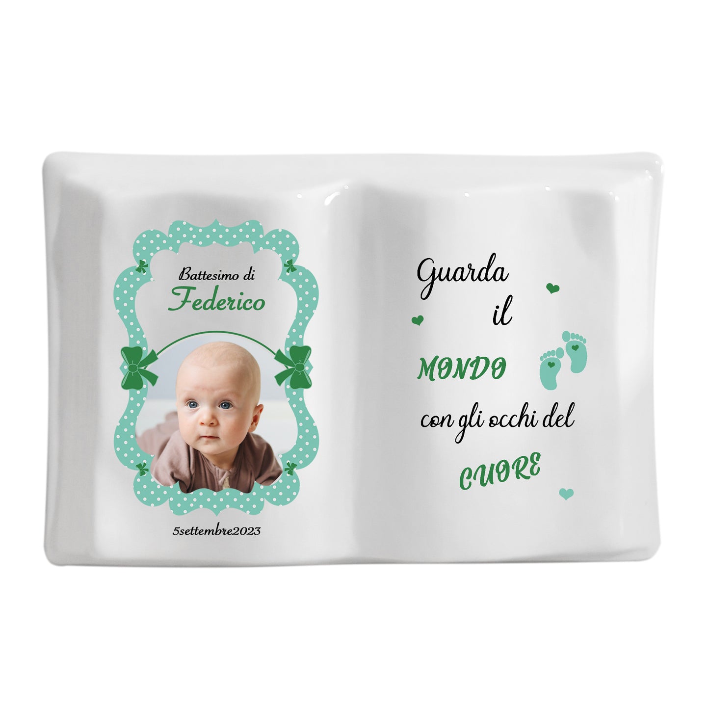 Libretto aperto in ceramica da personalizzare. Dimensioni 6x8 cm