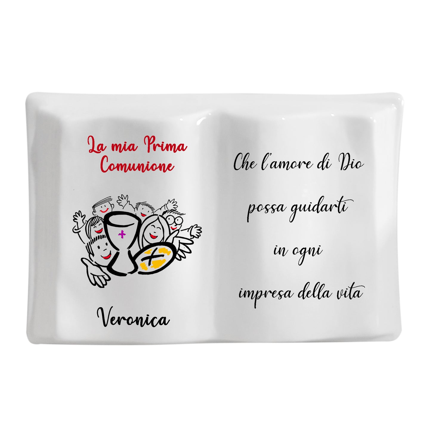 Libretto aperto in ceramica da personalizzare. Dimensioni 6x8 cm
