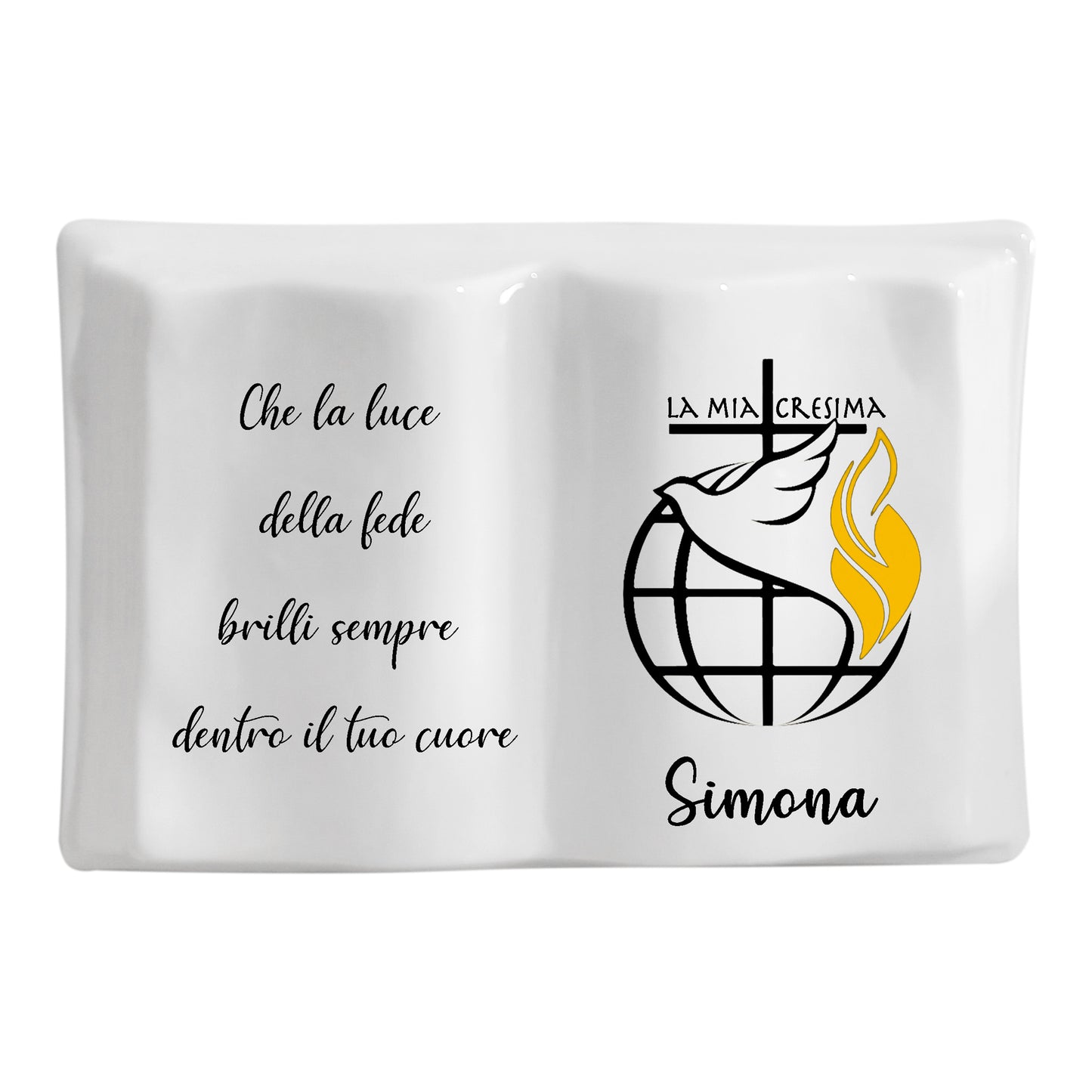 Libretto aperto in ceramica da personalizzare. Dimensioni 6x8 cm
