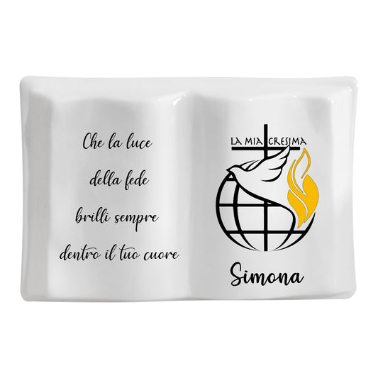 Libretto aperto in ceramica da personalizzare. Dimensioni 6x8 cm