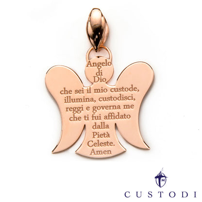 Ciondolo Angelo Custodi in argento 925 rodiato con preghiera incisa "Angelo di Dio"