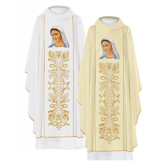 Casula mariana con ricamo Volto Madonna Immacolata. Misto poliestere