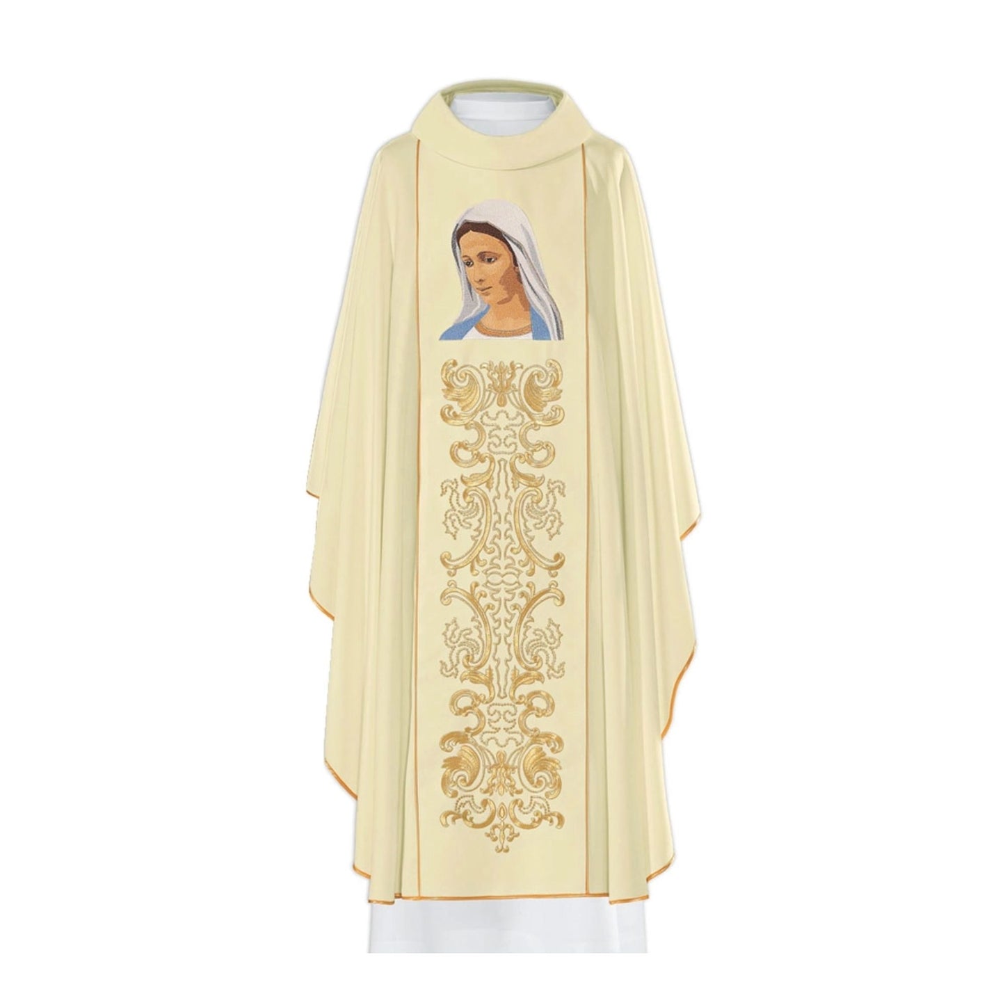 Casula mariana con ricamo Volto Madonna Immacolata. Misto poliestere