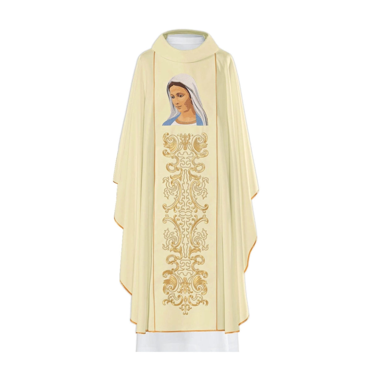 Casula mariana con ricamo Volto Madonna Immacolata. Misto poliestere