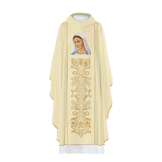 Casula mariana con ricamo Volto Madonna Immacolata. Misto poliestere