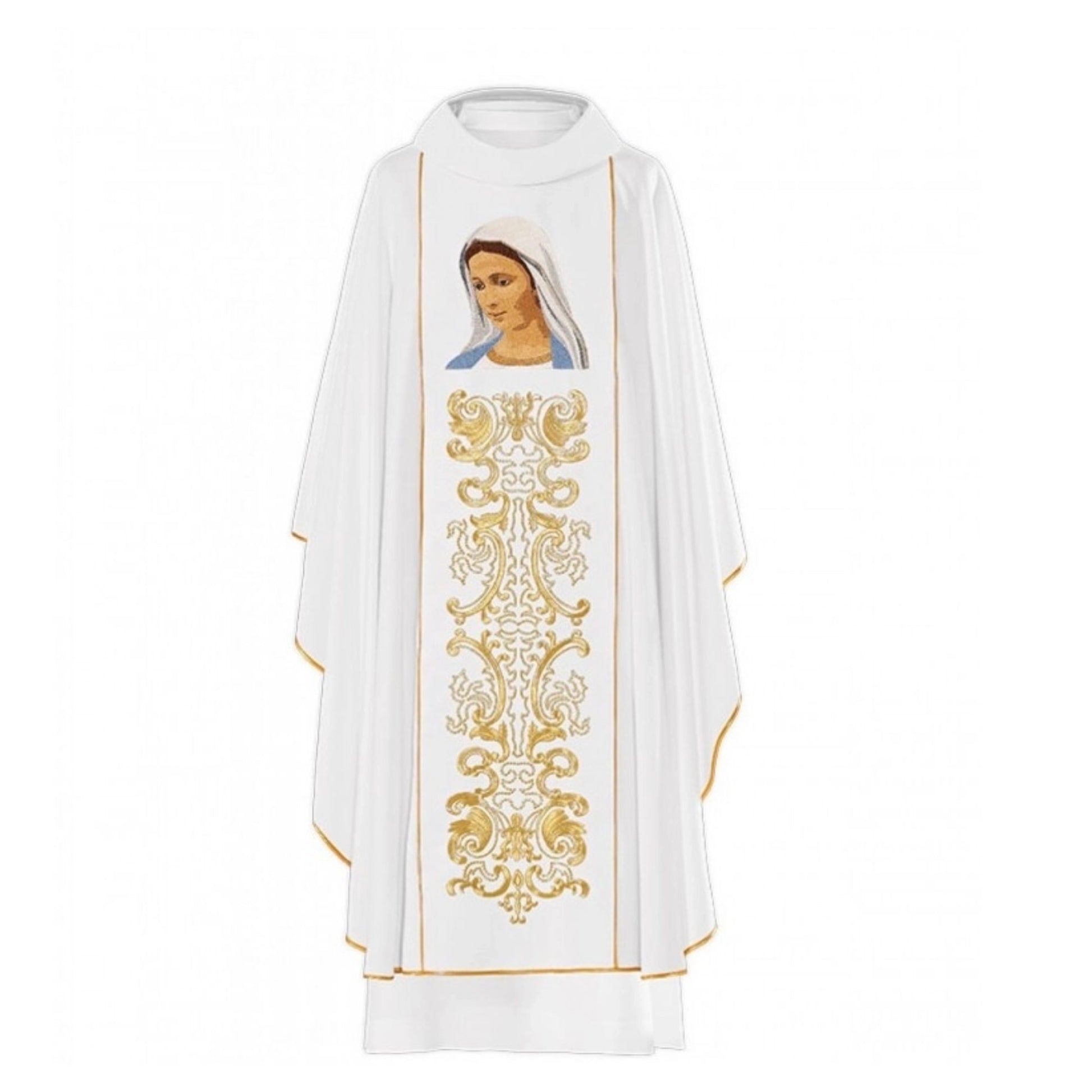 Casula mariana con ricamo Volto Madonna Immacolata. Misto poliestere