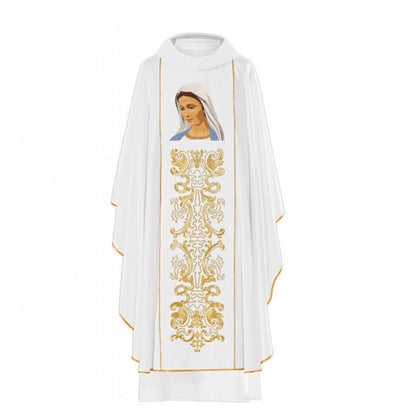Casula mariana con ricamo Volto Madonna Immacolata. Misto poliestere