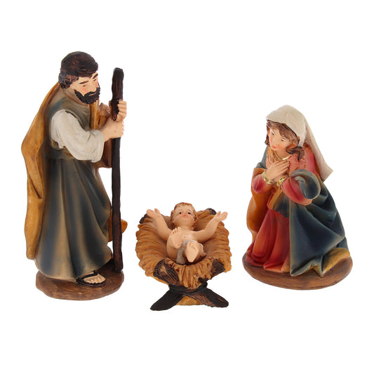 Set presepe composto da 11 soggetti in resina. Altezza 11 cm