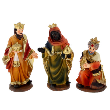 Set presepe composto da 11 soggetti in resina. Altezza 11 cm