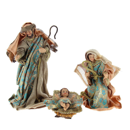 Set presepe composto da 10 soggetti in resina. Altezza 25 cm