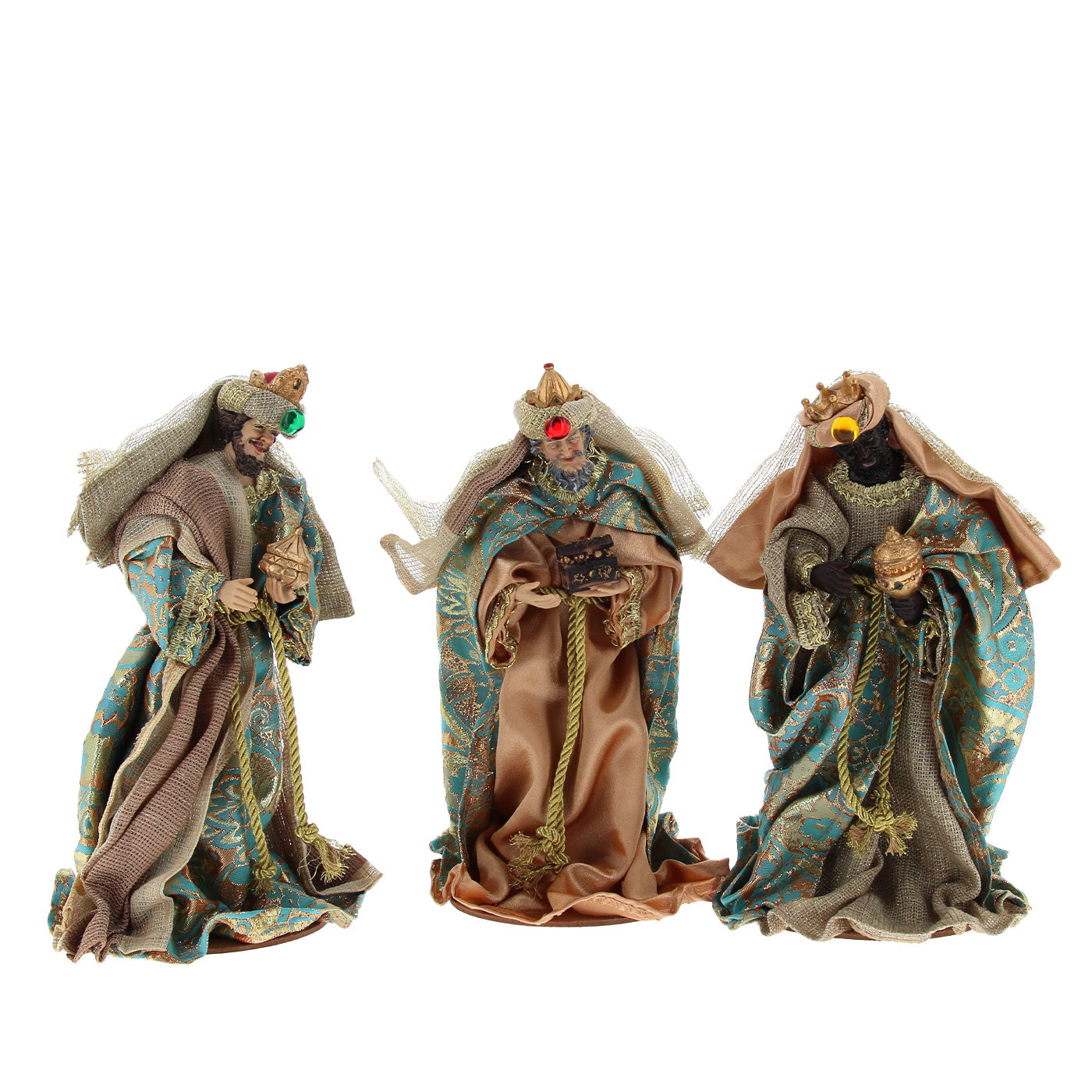 Set presepe composto da 10 soggetti in resina. Altezza 25 cm