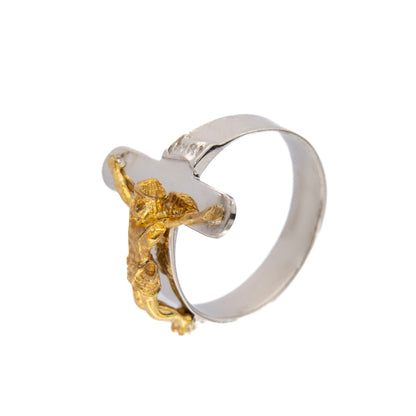 Anello in argento 925 rodiato con crocifisso