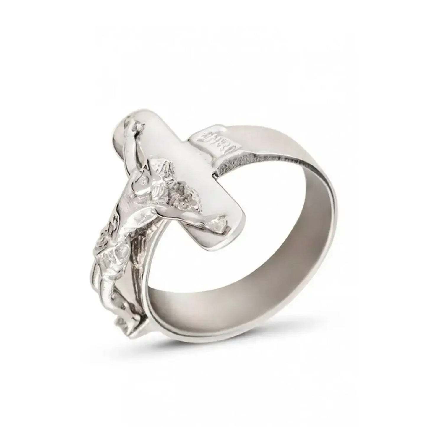Anello in argento 925 rodiato con crocifisso