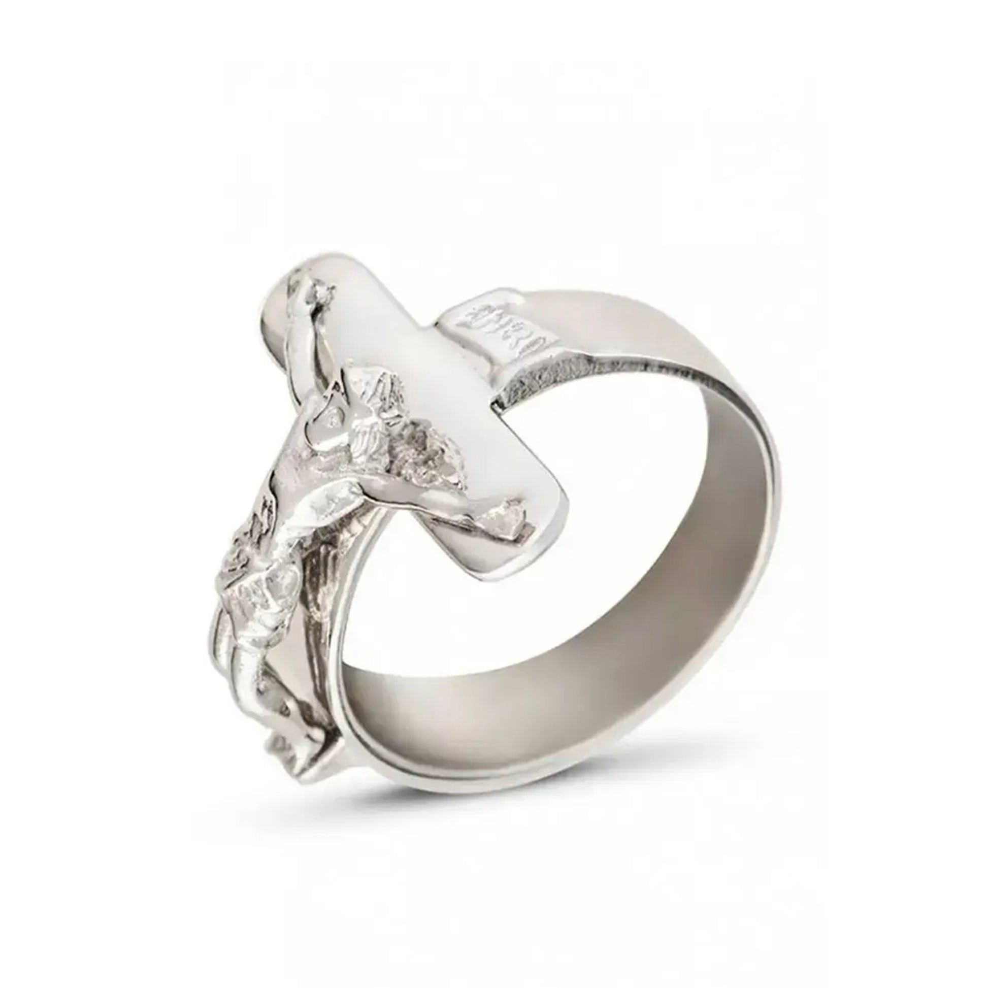 Anello in argento 925 rodiato con crocifisso