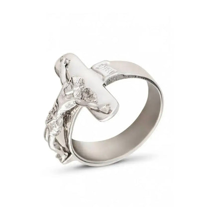 Anello in argento 925 rodiato con crocifisso