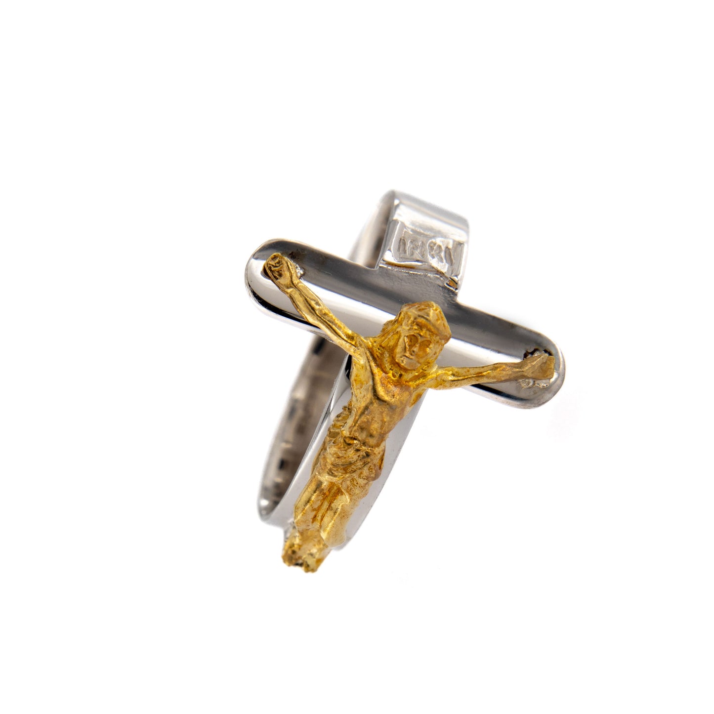 Anello in argento 925 rodiato con crocifisso