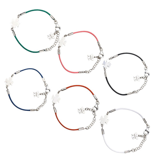Bracciale bimbo in corda cerata e Angelo in argento 925 rodiato. Lunghezza 13+3 cm