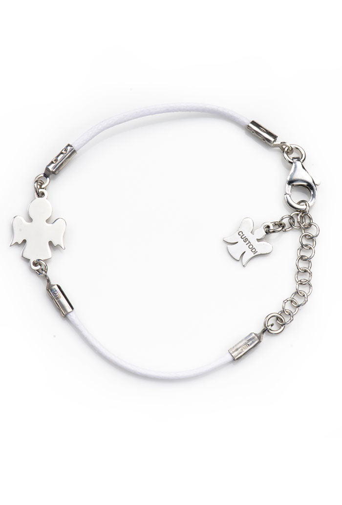 Bracciale bimbo in corda cerata e Angelo in argento 925 rodiato. Lunghezza 13+3 cm
