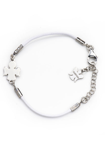 Bracciale bimbo in corda cerata e Angelo in argento 925 rodiato. Lunghezza 13+3 cm