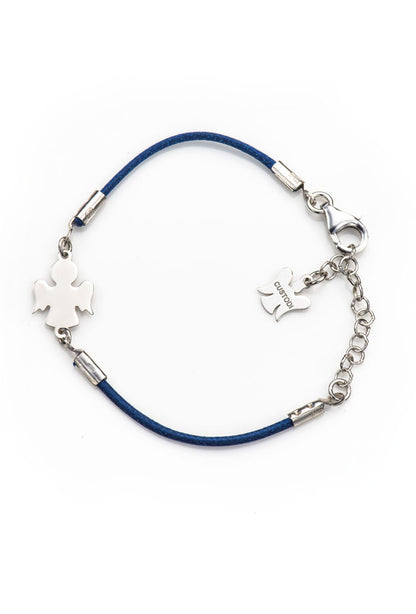 Bracciale bimbo in corda cerata e Angelo in argento 925 rodiato. Lunghezza 13+3 cm
