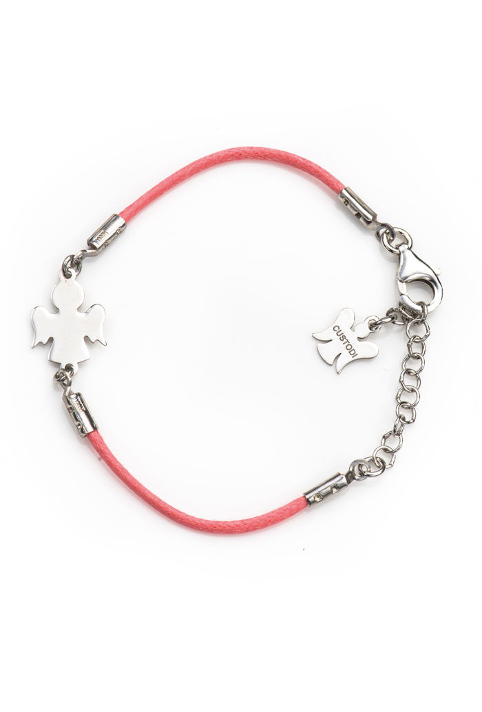Bracciale bimbo in corda cerata e Angelo in argento 925 rodiato. Lunghezza 13+3 cm