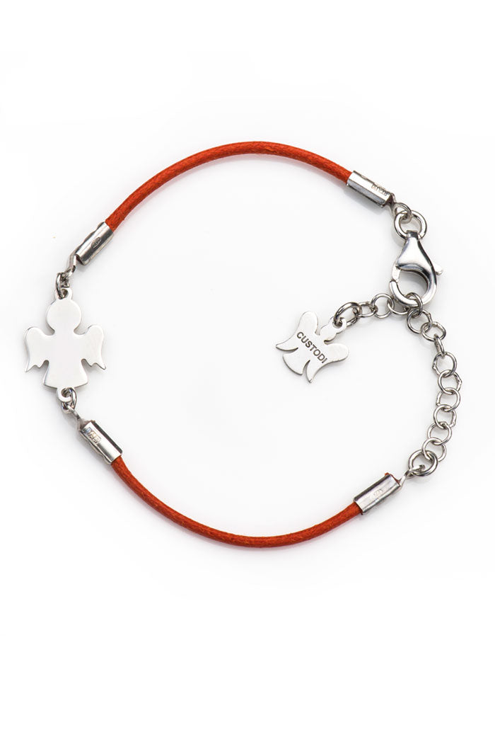 Bracciale bimbo in corda cerata e Angelo in argento 925 rodiato. Lunghezza 13+3 cm