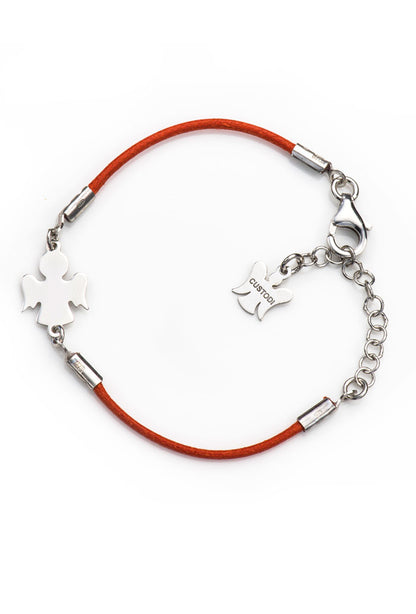 Bracciale bimbo in corda cerata e Angelo in argento 925 rodiato. Lunghezza 13+3 cm