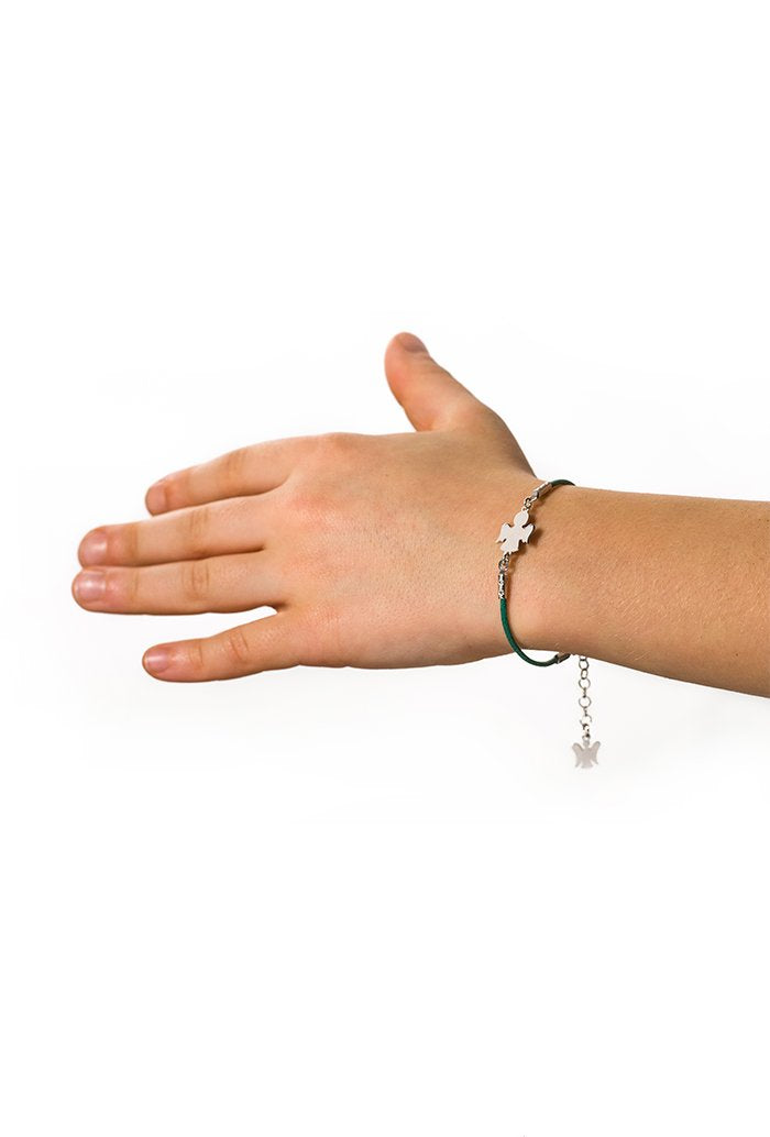 Bracciale bimbo in corda cerata e Angelo in argento 925 rodiato. Lunghezza 13+3 cm